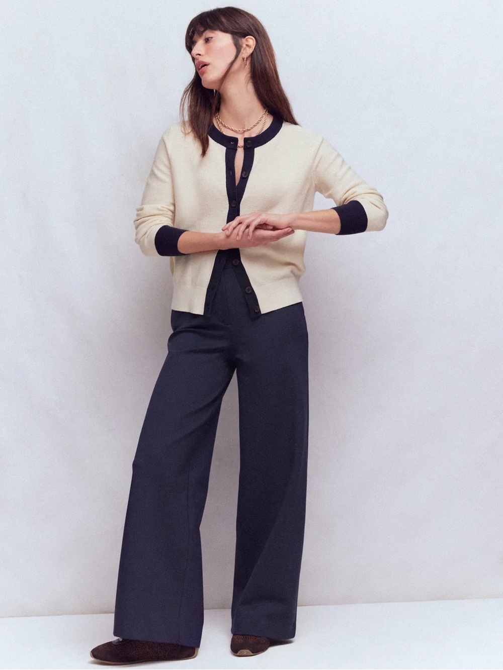 Boden 6 Ponte Wide Leg Pants Pull On Stretchy Comfy Preppy Casual Office Navy
